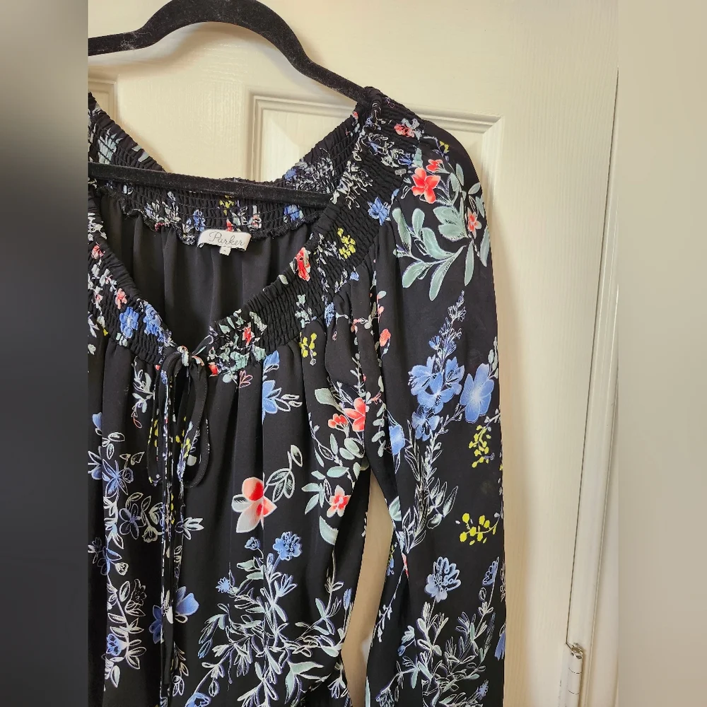 Parker Navy Blue Floral Long Sleeve Short Romper S